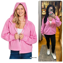 FLEECE PIGMENT DYE ZIP UP HOODIE W POCKETS - ASSORTED COLORS