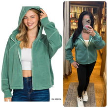 FLEECE PIGMENT DYE ZIP UP HOODIE W POCKETS - ASSORTED COLORS