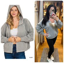 FLEECE PIGMENT DYE ZIP UP HOODIE W POCKETS - ASSORTED COLORS