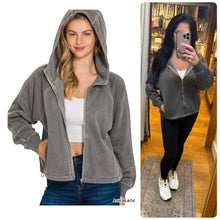 FLEECE PIGMENT DYE ZIP UP HOODIE W POCKETS - ASSORTED COLORS
