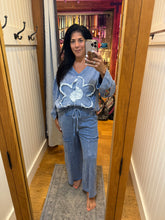 Mineral Wash Wide Leg Pants - Denim Blue