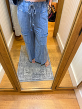 Mineral Wash Wide Leg Pants - Denim Blue