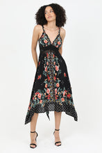 V Neck Hanky Hem Midi Dress With Lace Waist - Black