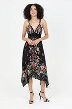 V Neck Hanky Hem Midi Dress With Lace Waist - Black