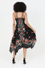 V Neck Hanky Hem Midi Dress With Lace Waist - Black