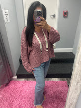 POL V-neck hooded cable knit chenille sweater - Assorted Colors