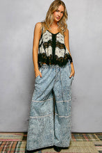 POL V neck sleeveless flowy fit top in crochet with scalloped edge and border weave pattern accent - Black Multi or Mocha Multi