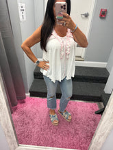 POL Sleeveless Shirred Ruffle & Pearl Stud Tank - Natural or Off White