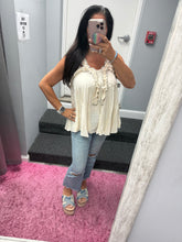 POL Sleeveless Shirred Ruffle & Pearl Stud Tank - Natural or Off White