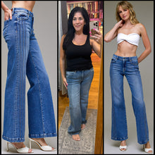 Hidden Dark Wash Pintuck Mid Rise Comfort Flare