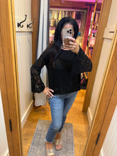 Lt Weight Flare Bell Slit Sleeve Pullover Sweater - Black