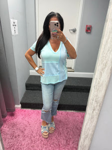 POL short sleeve, relaxed fit ,V-neckline jersey tee - Aqua, Black, Off White