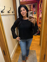 Lt Weight Flare Bell Slit Sleeve Pullover Sweater - Black