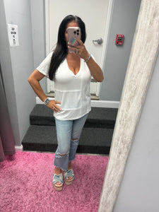 POL short sleeve, relaxed fit ,V-neckline jersey tee - Aqua, Black, Off White