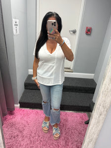 POL short sleeve, relaxed fit ,V-neckline jersey tee - Aqua, Black, Off White