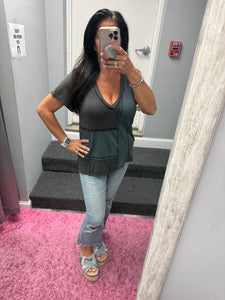POL short sleeve, relaxed fit ,V-neckline jersey tee - Aqua, Black, Off White