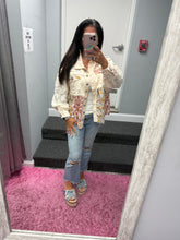 POL Twill & Crochet Lace Mix Balloon Sleeve Jacket - Cream or Powder Grey
