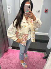 POL Twill & Crochet Lace Mix Balloon Sleeve Jacket - Cream or Powder Grey