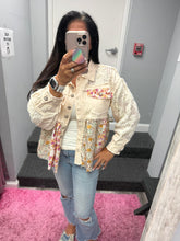 POL Twill & Crochet Lace Mix Balloon Sleeve Jacket - Cream or Powder Grey