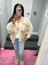 POL Twill & Crochet Lace Mix Balloon Sleeve Jacket - Cream or Powder Grey