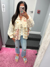 POL Twill & Crochet Lace Mix Balloon Sleeve Jacket - Cream or Powder Grey