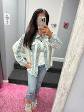 POL Relaxed Textured Light Denim Jacket With Flower Embroidery