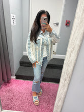 POL Relaxed Textured Light Denim Jacket With Flower Embroidery
