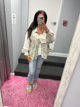 POL Twill & Crochet Lace Mix Balloon Sleeve Jacket - Cream or Powder Grey