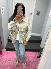 POL Twill & Crochet Lace Mix Balloon Sleeve Jacket - Cream or Powder Grey