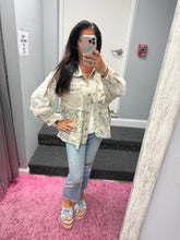 POL Twill & Crochet Lace Mix Balloon Sleeve Jacket - Cream or Powder Grey