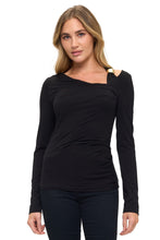 Ariella Metal Detail Cut Top - Black