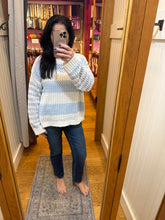 Vintage Havana White W/ Sky Blue Stripe Open Knit Sweater
