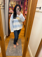Vintage Havana White W/ Sky Blue Stripe Open Knit Sweater