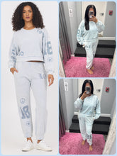 Vintage Havana Washed Light Blue W Denim Print Rib Jogger