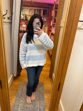 Vintage Havana White W/ Sky Blue Stripe Open Knit Sweater