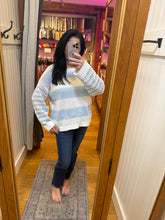Vintage Havana White W/ Sky Blue Stripe Open Knit Sweater