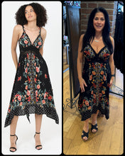 V Neck Hanky Hem Midi Dress With Lace Waist - Black