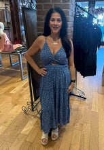 V Neck Lace Trim Ditsy Print Maxi Dress - Blue