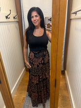 Smocked Waist Tiered Maxi Skirt - Black/Brown