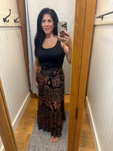 Smocked Waist Tiered Maxi Skirt - Black/Brown