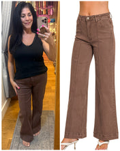 HIGH RISE WIDE LEG PINTUCK COLOR DENIM PANTS - BLACK OR RUM BROWN