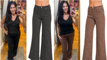 HIGH RISE WIDE LEG PINTUCK COLOR DENIM PANTS - BLACK OR RUM BROWN