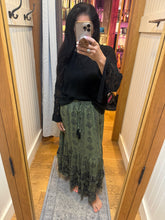 Printed Overdyed Wide-Leg Pants in Black/Olive