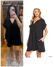 DOUBLE GAUZE RAW EDGE V-NECK DRESS - ASSORTED COLORS