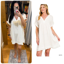 DOUBLE GAUZE RAW EDGE V-NECK DRESS - ASSORTED COLORS