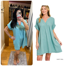 DOUBLE GAUZE RAW EDGE V-NECK DRESS - ASSORTED COLORS