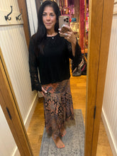 Printed Midi Skirt With Ruffle Side Slit - Espresso