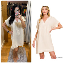 DOUBLE GAUZE RAW EDGE V-NECK DRESS - ASSORTED COLORS