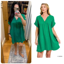 DOUBLE GAUZE RAW EDGE V-NECK DRESS - ASSORTED COLORS