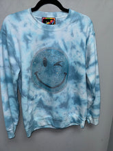 Bling Smiley On Evening Blue Tie Dye Pullover